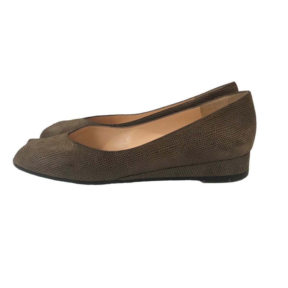 Bruno Magli Italian Soft Leather Fabric Peep Toe Brown Slip-on Wedge, 8.5 B